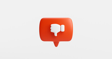 Fototapete - Red bubble dislike button or icon thumbs down or unlike sign feedback concept on white background 3D rendering