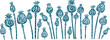 Set of Decorative Poppy Heads vector Stencil