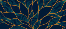 Luxury Floral Pattern With Hand Drawn Leaves. Elegant Astract Background In Minimalistic Linear Style.