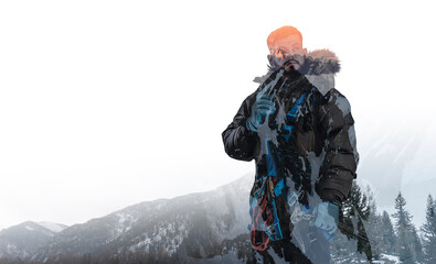 Canvas Print - Mountaineer ready for adventure . Mixed media