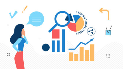 Aufkleber - Magnifying and analyzing market growing evolution. Marketplace analytics consultant business solutions