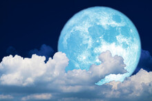 Full Blue Moon And White Silhouette Cloud Sky In The Night Sky