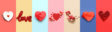 Festive Collage For Valentine's Day Celebration On Color Background