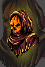 Skull Pumpkin With Cloak Vector Illustration