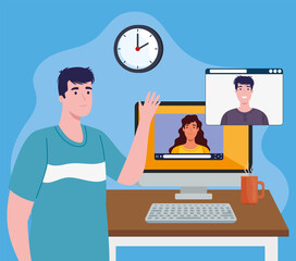 Wall Mural - people in video conference