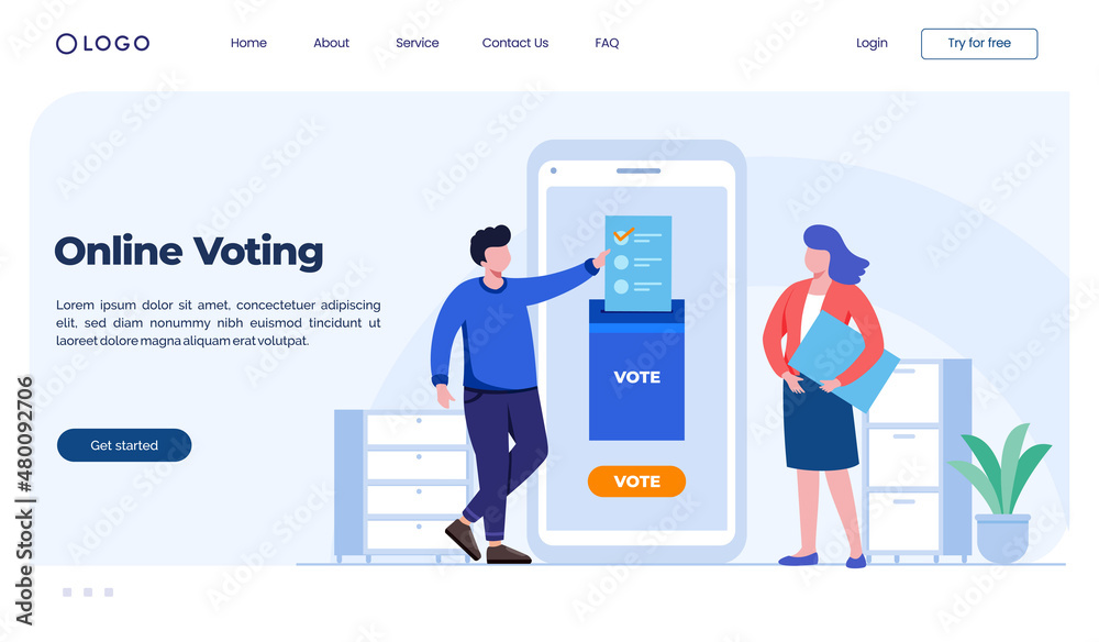 Online voting landing page web template, male and female voting with mobile phone. flat vector illustration banner Stock Vector | Adobe Stock online-voting-landing-page-web-template-male-and-female-voting-with-mobile-phone-flat-vector-illustration-banner-stock-vector-adobe-stock