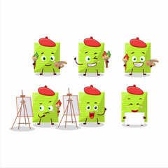 Sticker - Artistic Artist of green sticky notes cartoon character painting with a brush