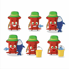 Sticker - A fisherman red push pin cartoon picture catch a big fish