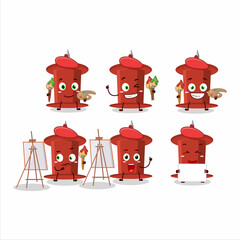 Poster - Artistic Artist of red push pin cartoon character painting with a brush