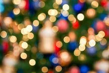 Colourful & Beautiful Blurry Circle Bokeh, Out Of Focus Background In The Christmas Concept And Theme.
