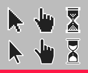 Leinwandbilder - Pointer hand, arrow and hourglass loading clock mouse cursors icon sign graphic element flat style design vector illustration set. Simplistic pictogram indicator sign, endless time process idea.