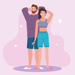 Wall Mural - young couple sleepwear models