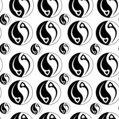 Wall Mural - Yin yang symbol with heart. Seamless pattern. Can be used for wallpaper, fill web page background, surface textures