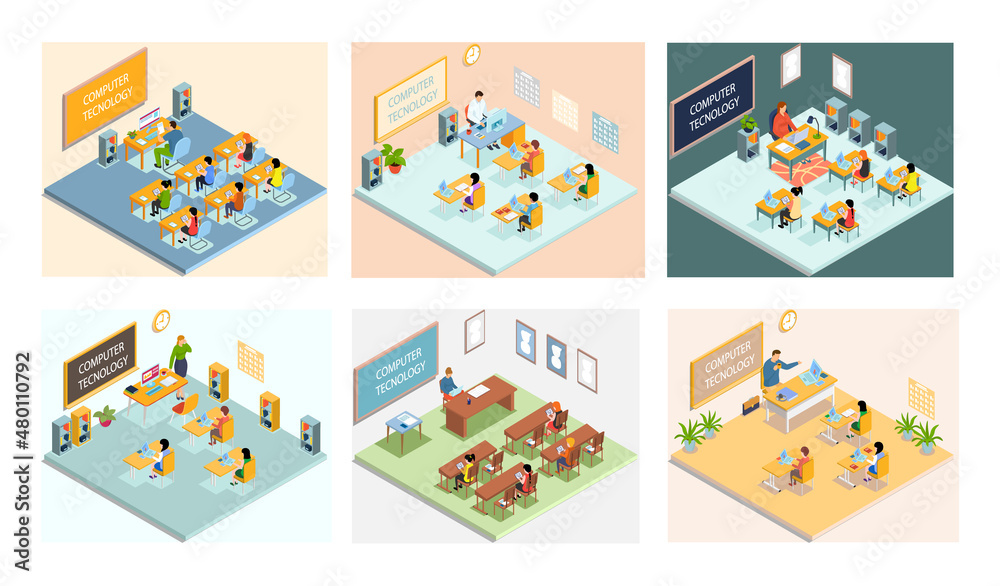 Vektor School education isometric with teacher and pupil at lesson ...