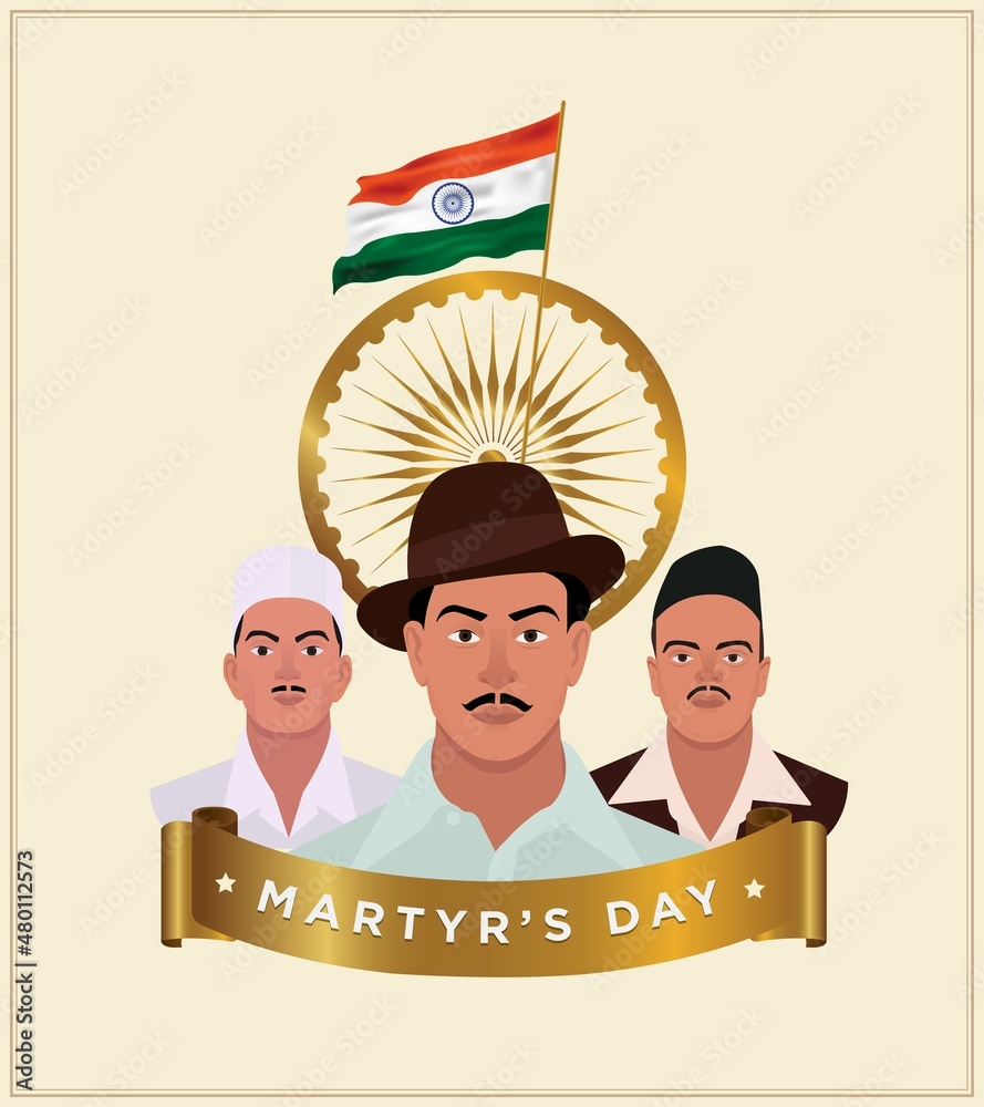 Indian Martyr's Day on 23 March with freedom fighters Bhagat Singh, Rajguru,  and Sukhdev, vector illustration art layout, the tricolor flag Stock Vector  | Adobe Stock, image size:889x1000