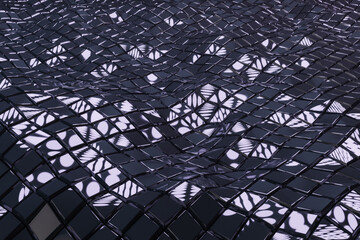Poster - Creative black tile wave backdrop. Style, design and texture concept. 3D Rendering.