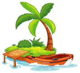 Wall Mural - isolated island pier with inflatable boat