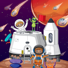 Wall Mural - Outer space planet with astronauts and comets