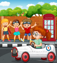 Sticker - Outdoor scene with children racing car