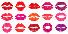 Woman Lips Red Lipstick Kiss Prints, Lip Kisses Elements. Female Lips Kiss Imprints, Woman Red Lipstick Kiss Shapes Vector Illustration Set. Love Kiss Lip Prints