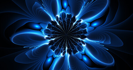 Wall Mural - abstract burning flower formed by glowing fractal lines. psychedelic mandala design. fantasy light b
