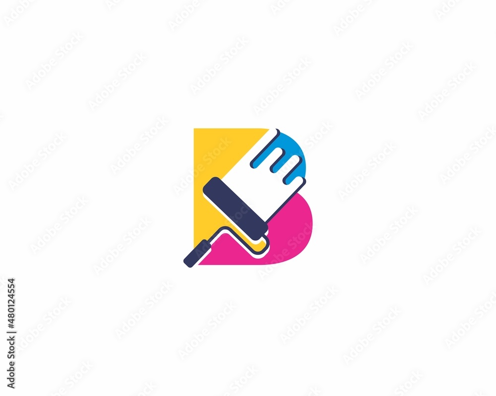 Colorful Letter B With Paint Roll Logo Icon 001 Stock Vector | Adobe Stock