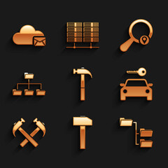 Wall Mural - Set Hammer, , Folder tree, Car rental, Two crossed hammers and icon. Vector