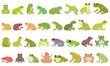 Frog icons set cartoon vector. Toad water. Tadpole catch