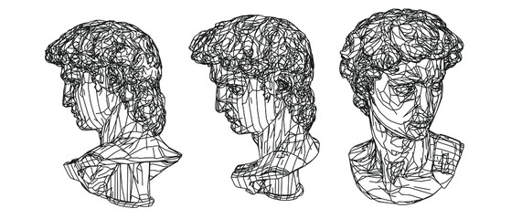 Aufkleber - 3D illustration of a low poly bust. Vaporwave style aesthetics.
