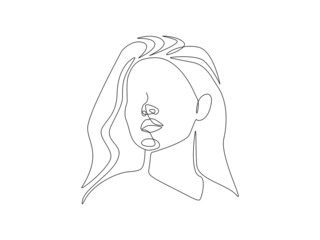 Poster - Abstract Woman face one continuous line drawing. Minimalistic modern female portrait linear simple style for print t-shirt, slogan design, posters, postcards. Fashion concept. Vector illustration