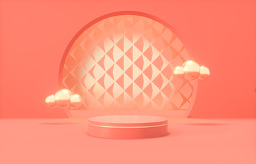 Poster - Chinese background with podium for product display. 3d rendering.