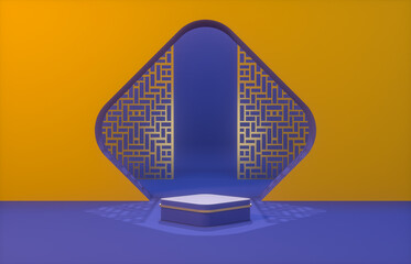 Poster - Chinese background with podium for product display. 3d rendering.