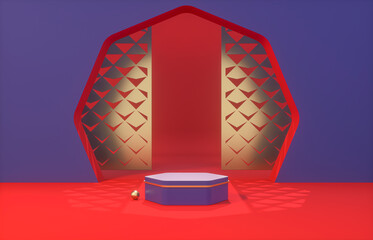 Poster - Chinese background with podium for product display. 3d rendering.