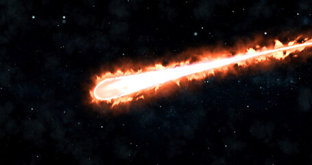 Wall Mural - a comet, end of the world. astronomy. an asteroid, a meteorite falls to the ground against a starry 