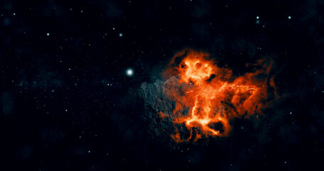 Wall Mural - a comet, end of the world. astronomy. an asteroid, a meteorite falls to the ground against a starry 