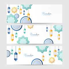 Ramadan kareem horizontal banner background. Ramadan kareem islamic greeting card background vector illustration