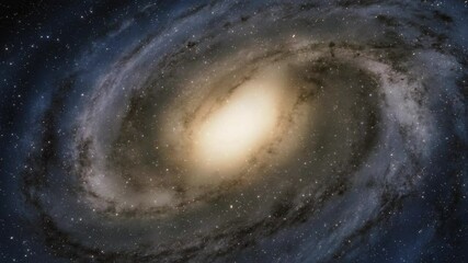 Starship flies at the speed of ligh near the center of the Milky Way galaxy in space. Billions of stars in Andromeda galaxy. Highly detailed 4k cinematic model of galaxy and arms of stars