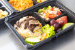 Thai Vegan food, lunch boxes, Shitake mushroom fried rice and spicy mush room salad.