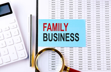 Poster - FAMILY BUSINESS text on sticker on chart background, business concept