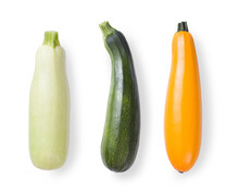 Fresh Green And Yellow Zucchini Isolated On White Background. Top View.