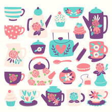 Set Of Colorful Tea Set Illustration