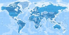 High Detailed Vector Political World Map | Miller Cylindrical Projection Map Illustration