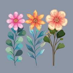 Sticker - three watercolor flowers garden