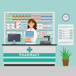 Pharmacy Store and Doctor pharmacist. Woman pharmacist holding prescription checking medicine in the pharmacy. Health Care concept.