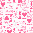Pink Seamless pattern with text love and hearts