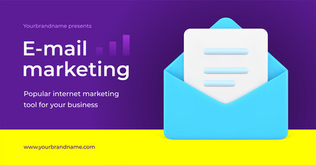 Poster - Email marketing internet correspondence promo for business 3d icon open letter envelope banner