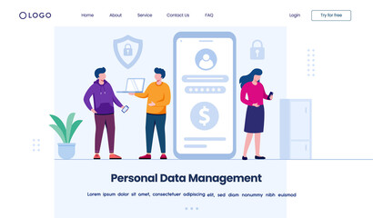 personal data management. business planning concept landing page website illustration flat vector template background