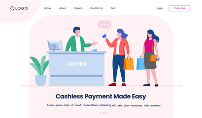 Wall Mural - Cashless payment made easy landing page. online payment website illustration flat vector template background