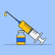 Vaccination campaign clipart with syringe and vaccine bottle. Symbol for Covid immunization public health protection measures