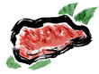 生の牛ステーキ塊肉の和風手描き筆描きイラスト